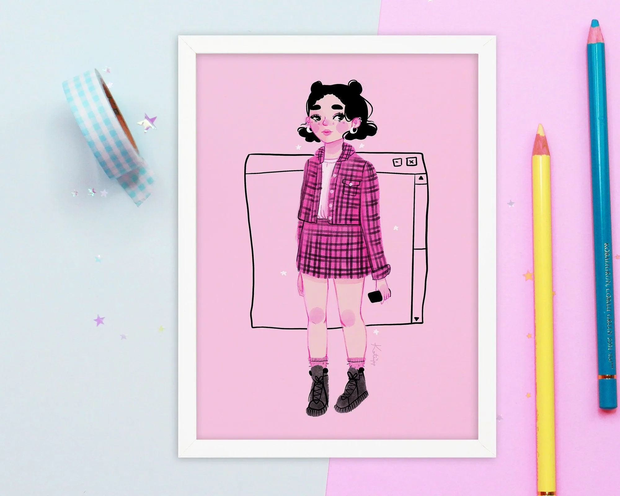 90s Girl Fashion Art Print | Summer Vibes Retro Illustration