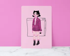 90s Girl Fashion Art Print | Summer Vibes Retro Illustration