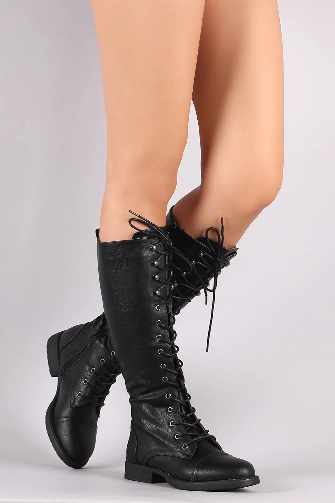 Front Lace Up Combat Knee High Boots
