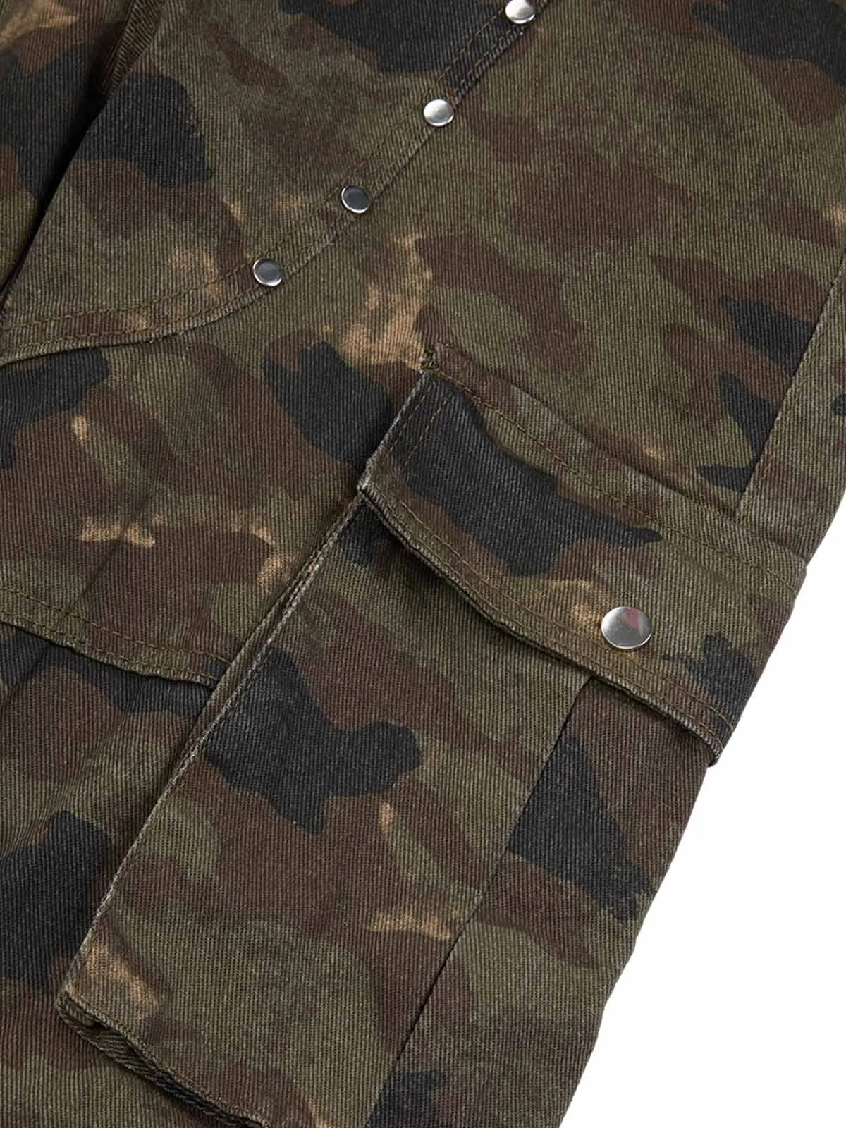 Thesupermade Camouflage Pleated Rivet Pants