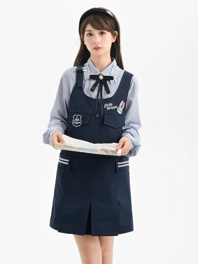 Zootopia Judy Embroidery Dark Blue Overalls Box Pleat Hem